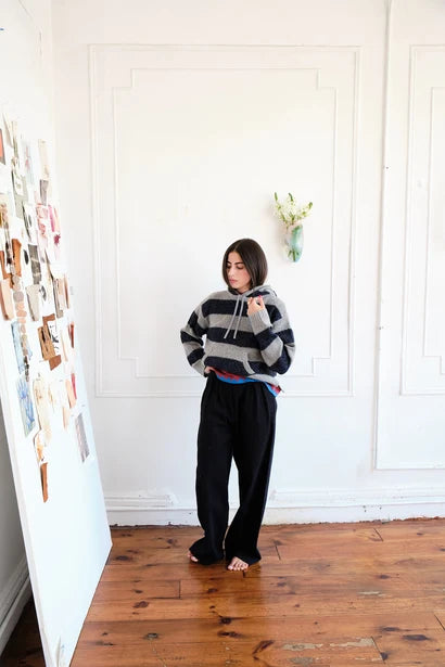 Nikki Chasin – Sal Striped Hoodie in Textured Merino Navy/Dove