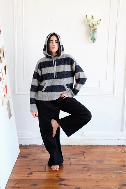 Nikki Chasin – Sal Striped Hoodie in Textured Merino Navy/Dove