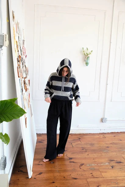 Nikki Chasin – Sal Striped Hoodie in Textured Merino Navy/Dove