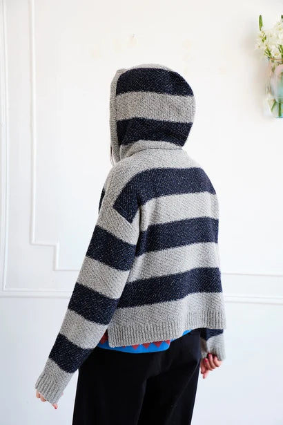 Nikki Chasin – Sal Striped Hoodie in Textured Merino Navy/Dove