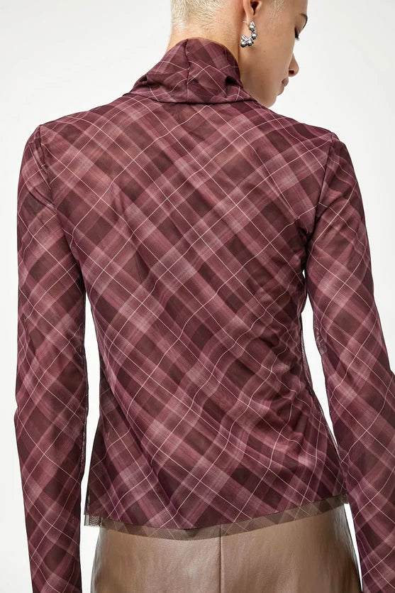 No. 6 Store – Lennon Turtleneck Top in Plum Plaid