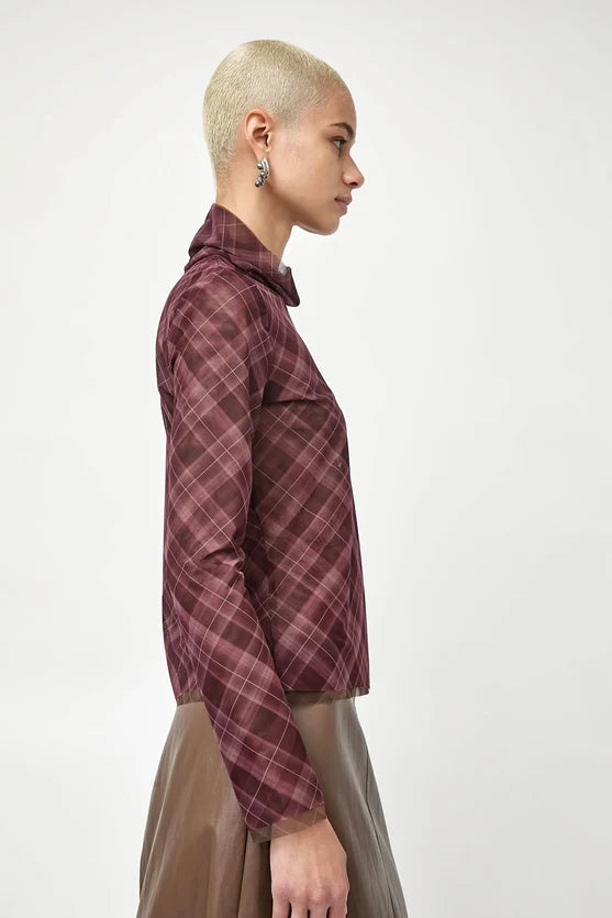 No. 6 Store – Lennon Turtleneck Top in Plum Plaid