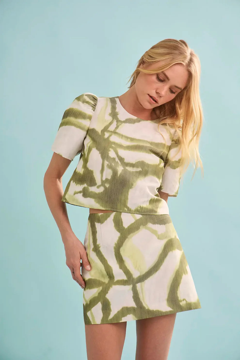 Hunter Bell – Olivia Top in Seabreeze Ikat Green