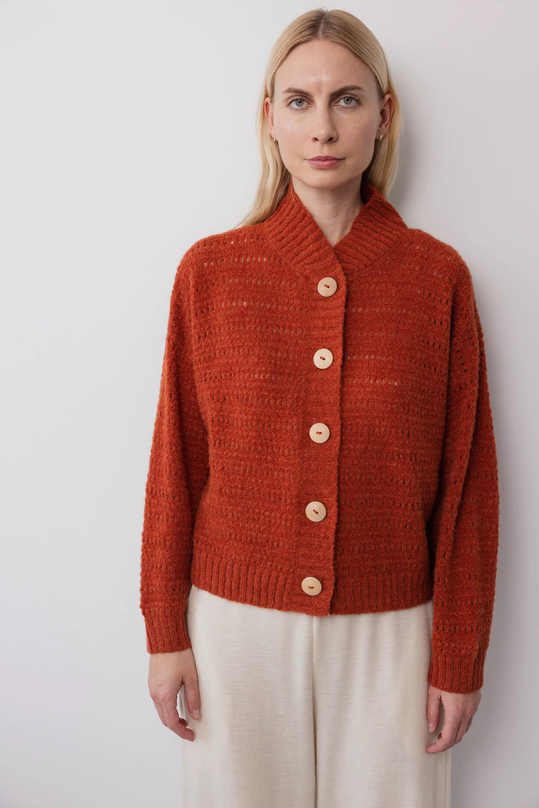 Wol Hide – Open Bomber Cardigan Sweater in Sienna