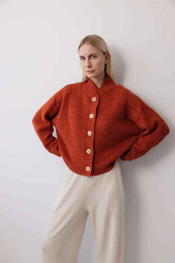 Wol Hide – Open Bomber Cardigan Sweater in Sienna