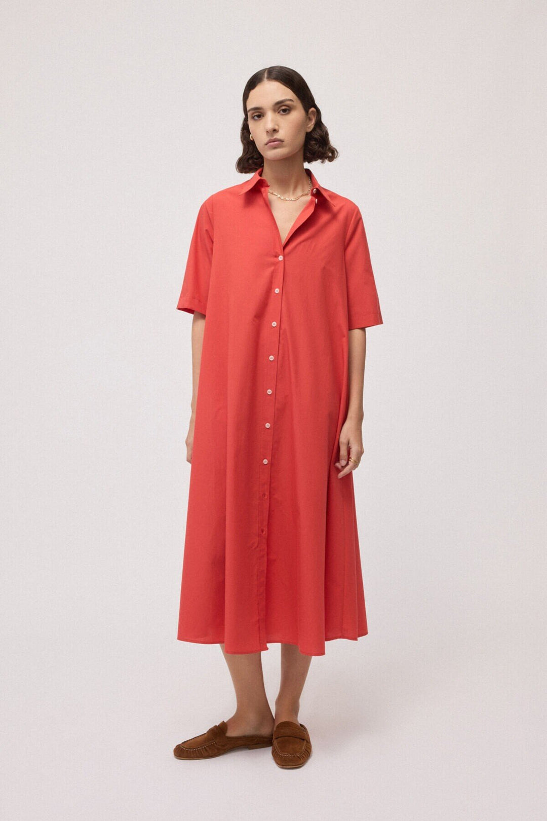 Ottod'Ame - Poplin Shirt Dress in Fiamma