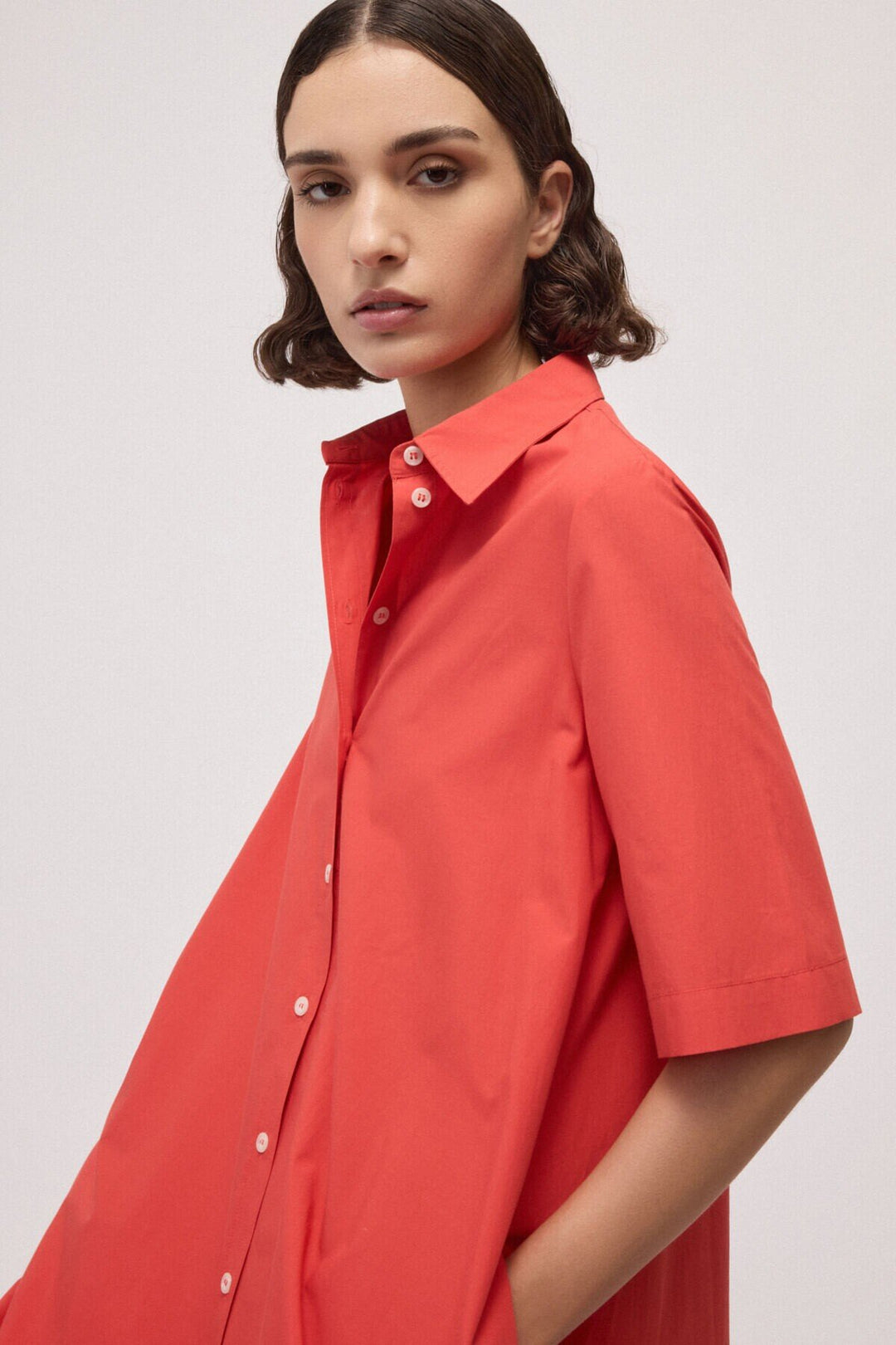 Ottod'Ame - Poplin Shirt Dress in Fiamma