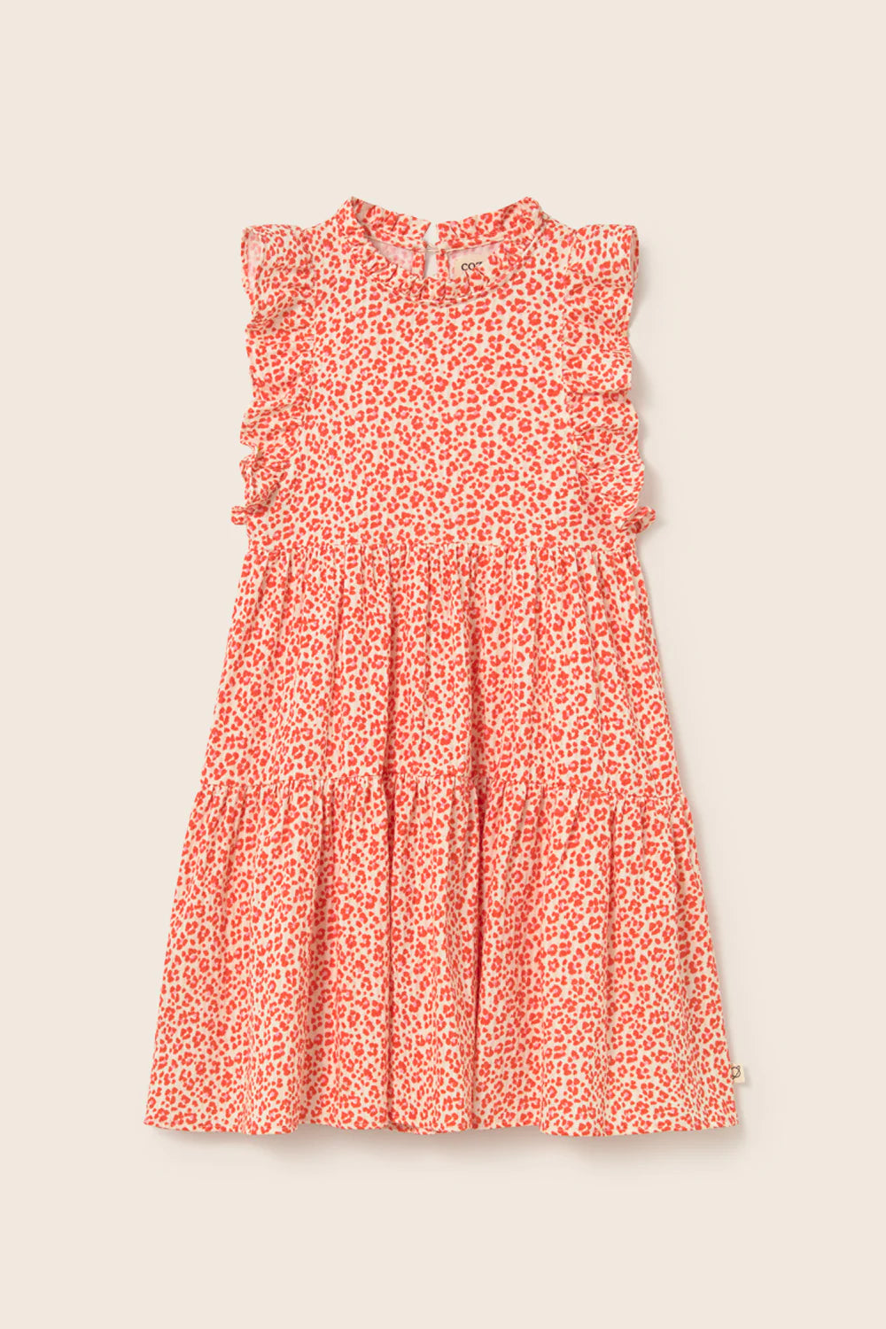 Cozmo- Perla Animal Print Cotton Dress in Tomato