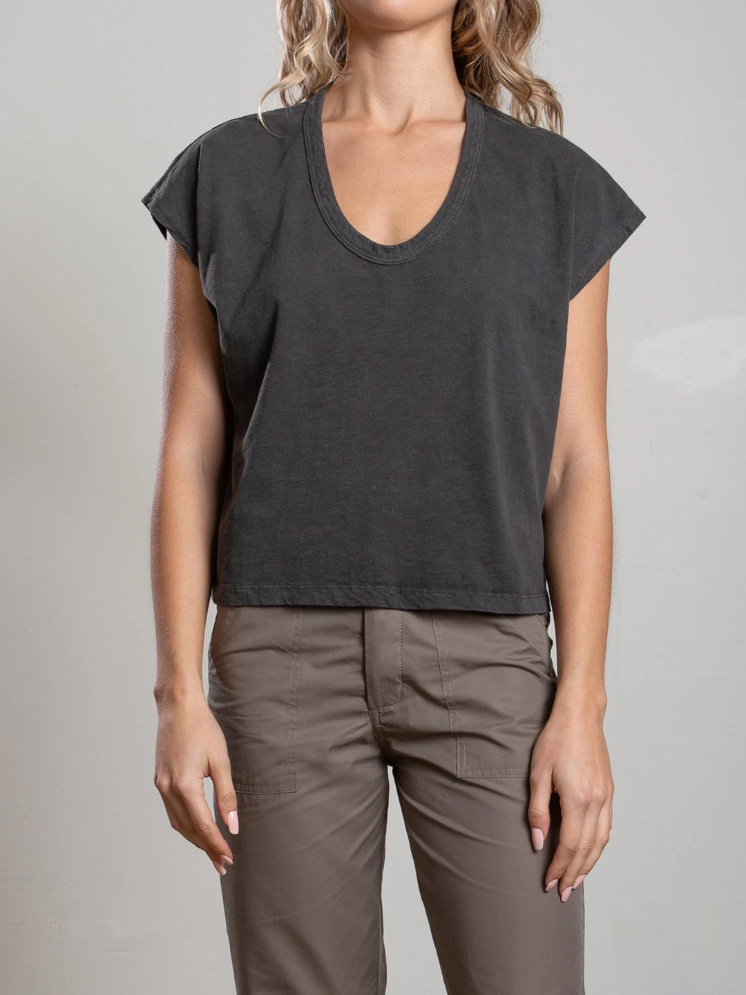 Pharaoh – Lena Slouchy Supima Scoop Neck Tee in Vintage Black