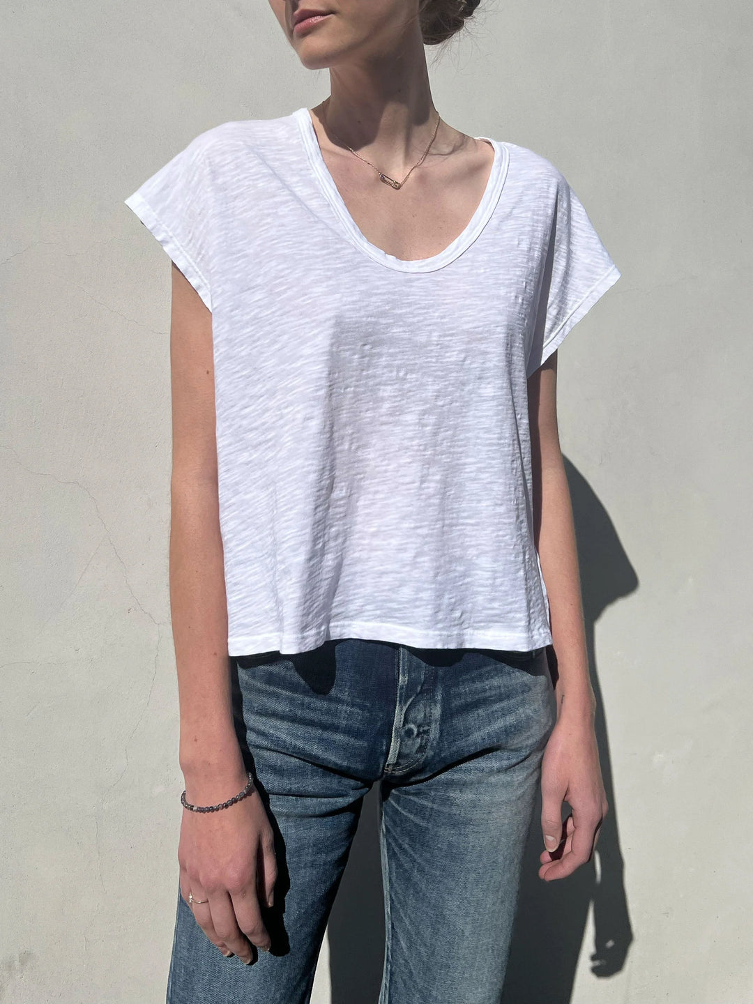Pharaoh – Lena Slouchy Supima Scoop Neck Tee in White
