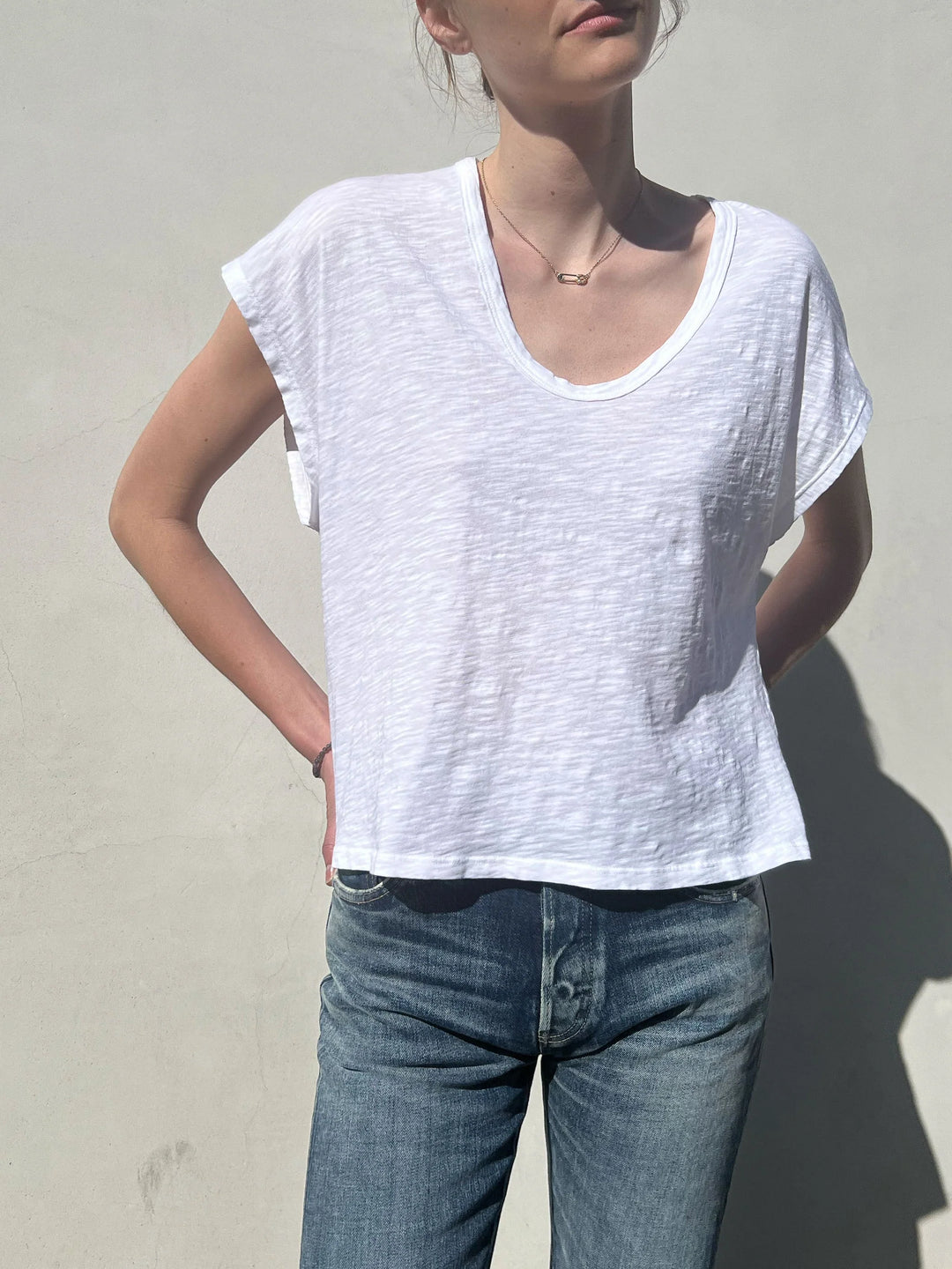 Pharaoh – Lena Slouchy Supima Scoop Neck Tee in White