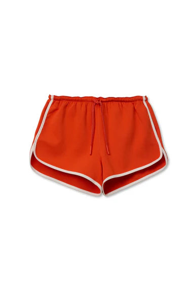 Perfect White Tee – Leo Dolphin Shorts in Clementine and Bright Ivory