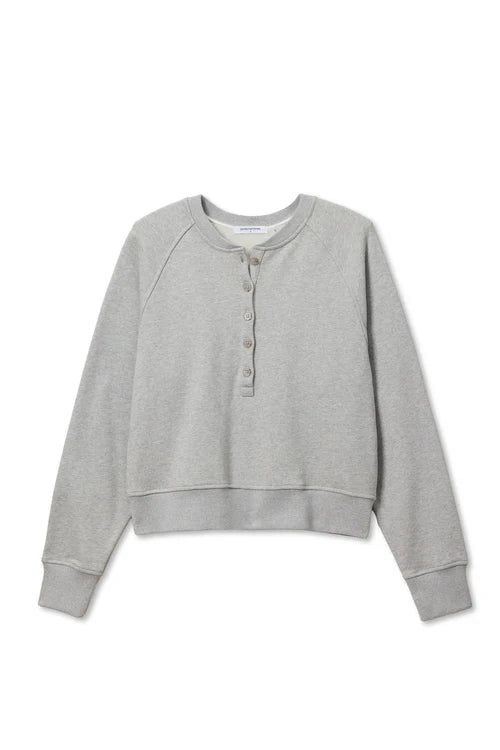 Perfect White Tee - Bowen Long Sleeve Raglan Button Down Sweatshirt in Heather Grey
