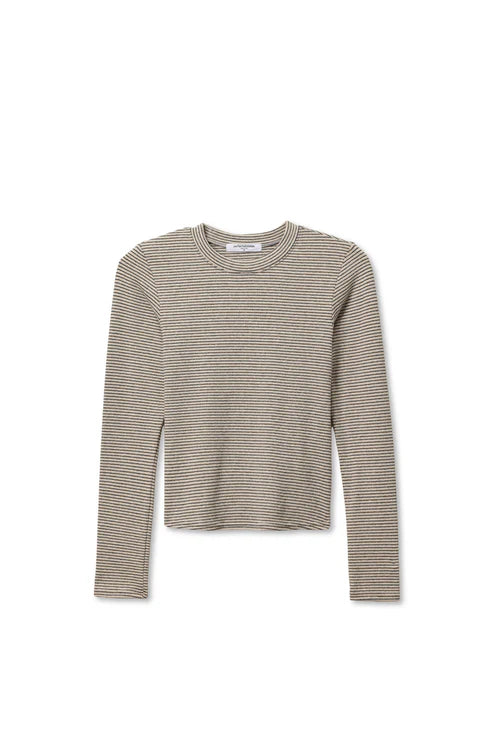 Perfect White Tee – Emma Rib Long Sleeve Tee in Heather Black Stripe