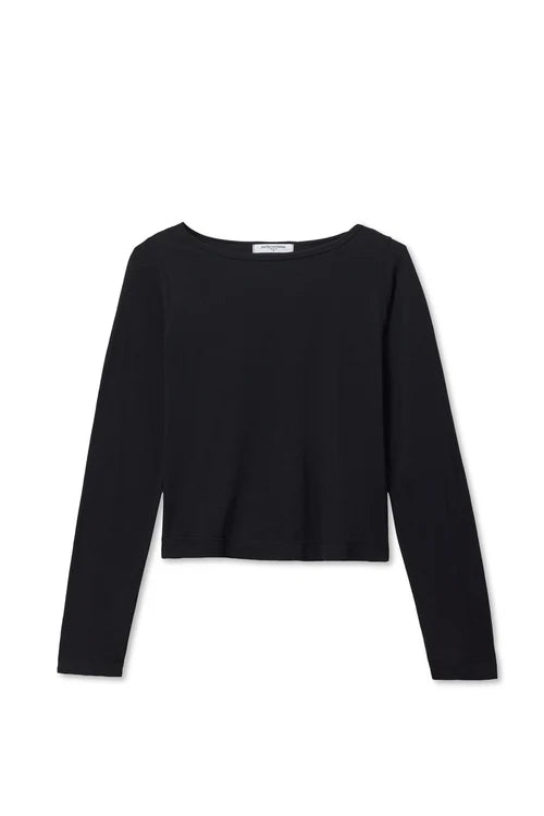 Perfect White Tee – Parker Crispy Long Sleeve Boatneck Top in True Black