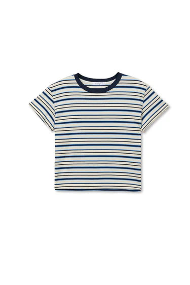 Perfect White Tee – Dawn Ringer Crew Tee in Navy/Pacific Stripe