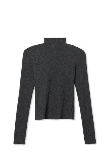 Perfect White Tee - Noelle Sweater Rib Turtleneck in Charcoal
