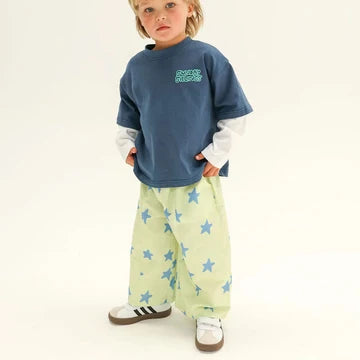 Sunday Siblings- Dusty Star Pants in Lime+Blue