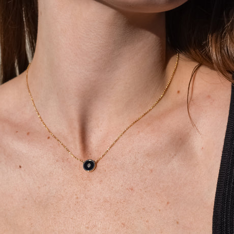 Thatch - Petite Balia Stone + Black Enamel Necklace