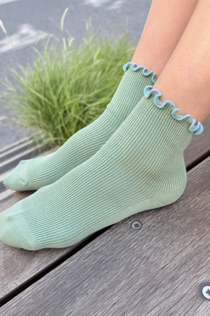 Le Bon Shoppe - Petite Ruffled Hugger Crew Sock in Seaglass & Powder Blue