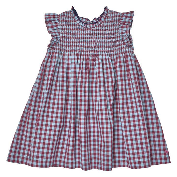 Pink Chicken – Girls Stevie Dress in Red, Light Blue Check