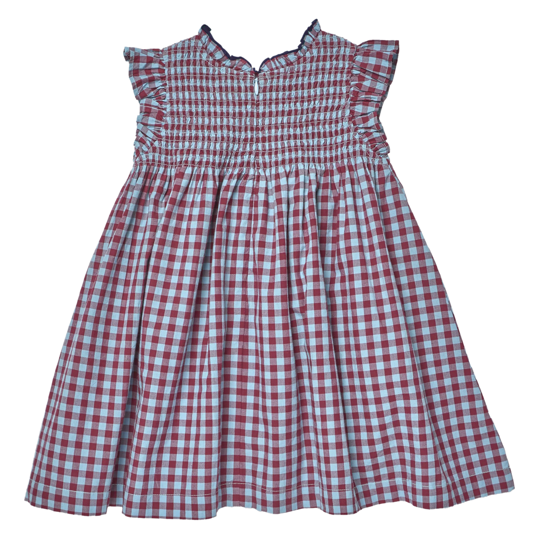 Pink Chicken – Girls Stevie Dress in Red, Light Blue Check