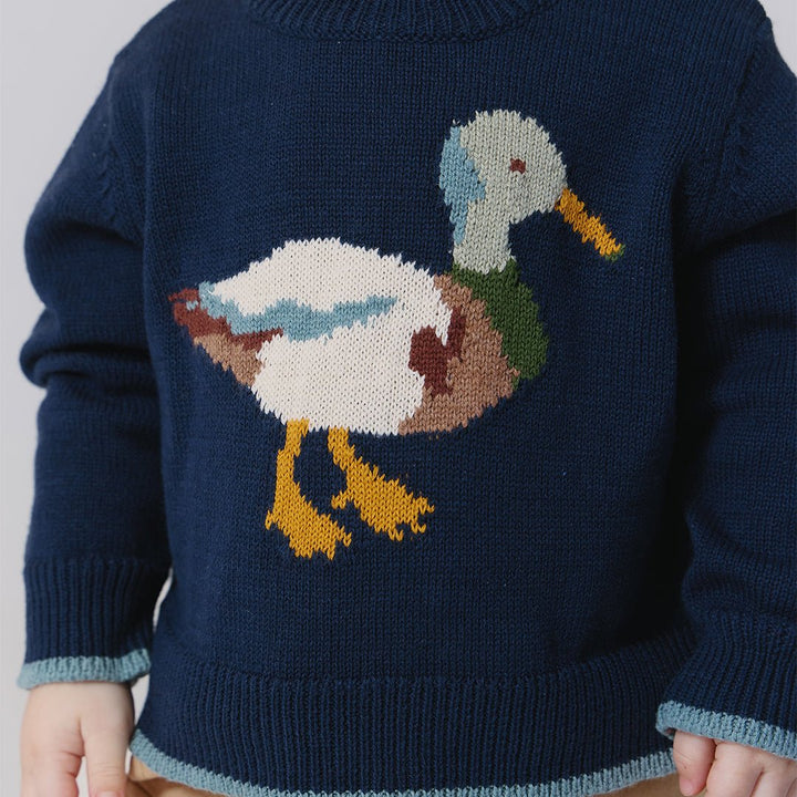 Pink Chicken – Baby Boy Noah Jumper in Mallard Embroidery