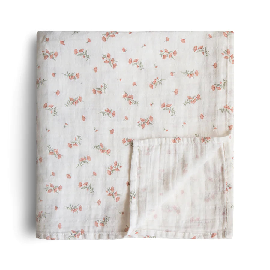 Mushie - Pink Flowers Organic Cotton Swaddle