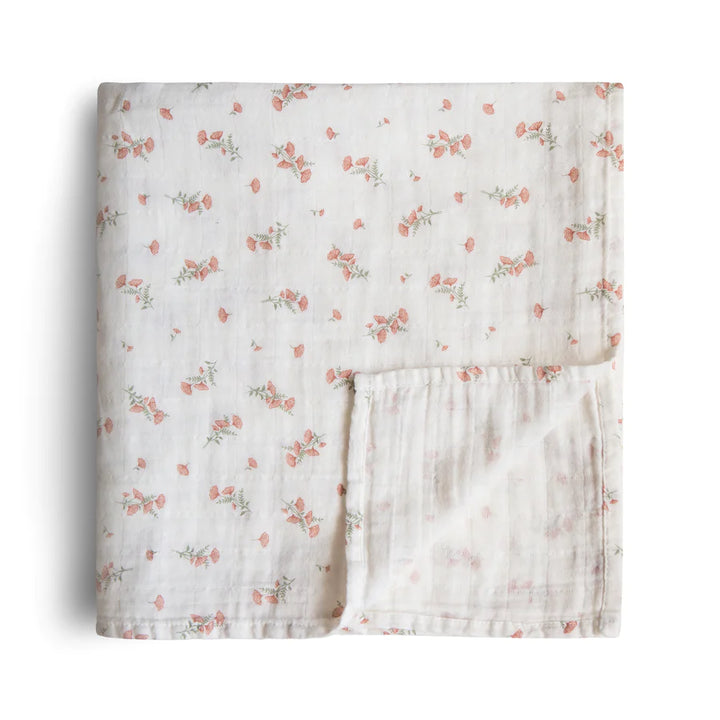 Mushie - Pink Flowers Organic Cotton Swaddle