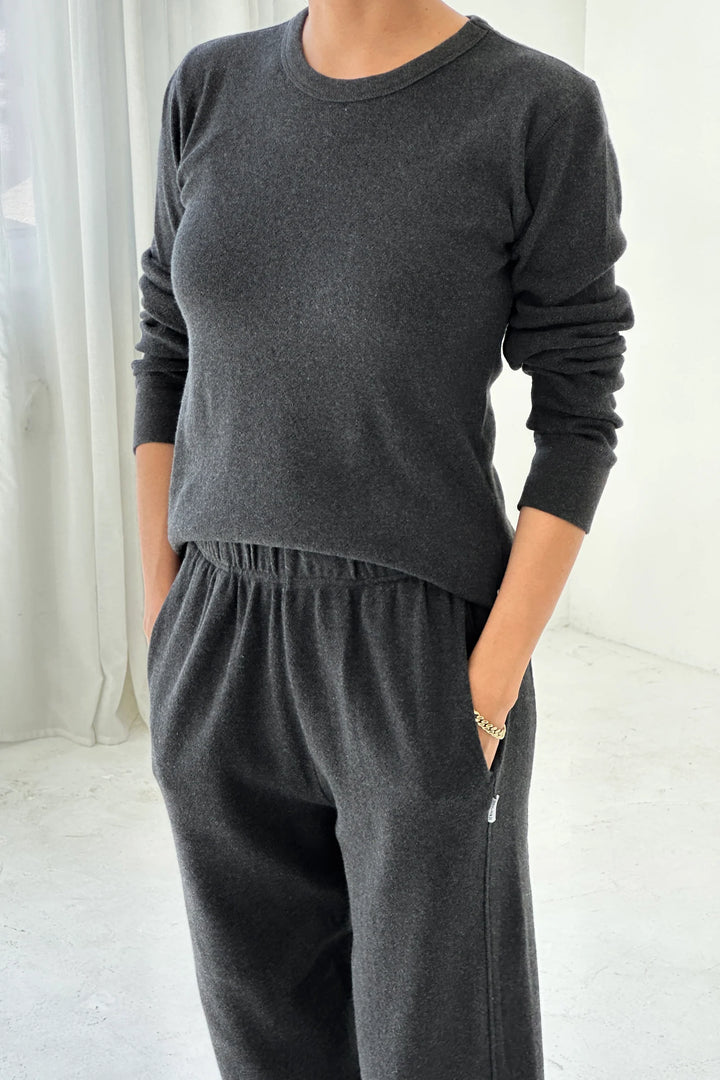 Le Bon Shoppe - Pointelle Fundamental Long Sleeve Tee in Charcoal