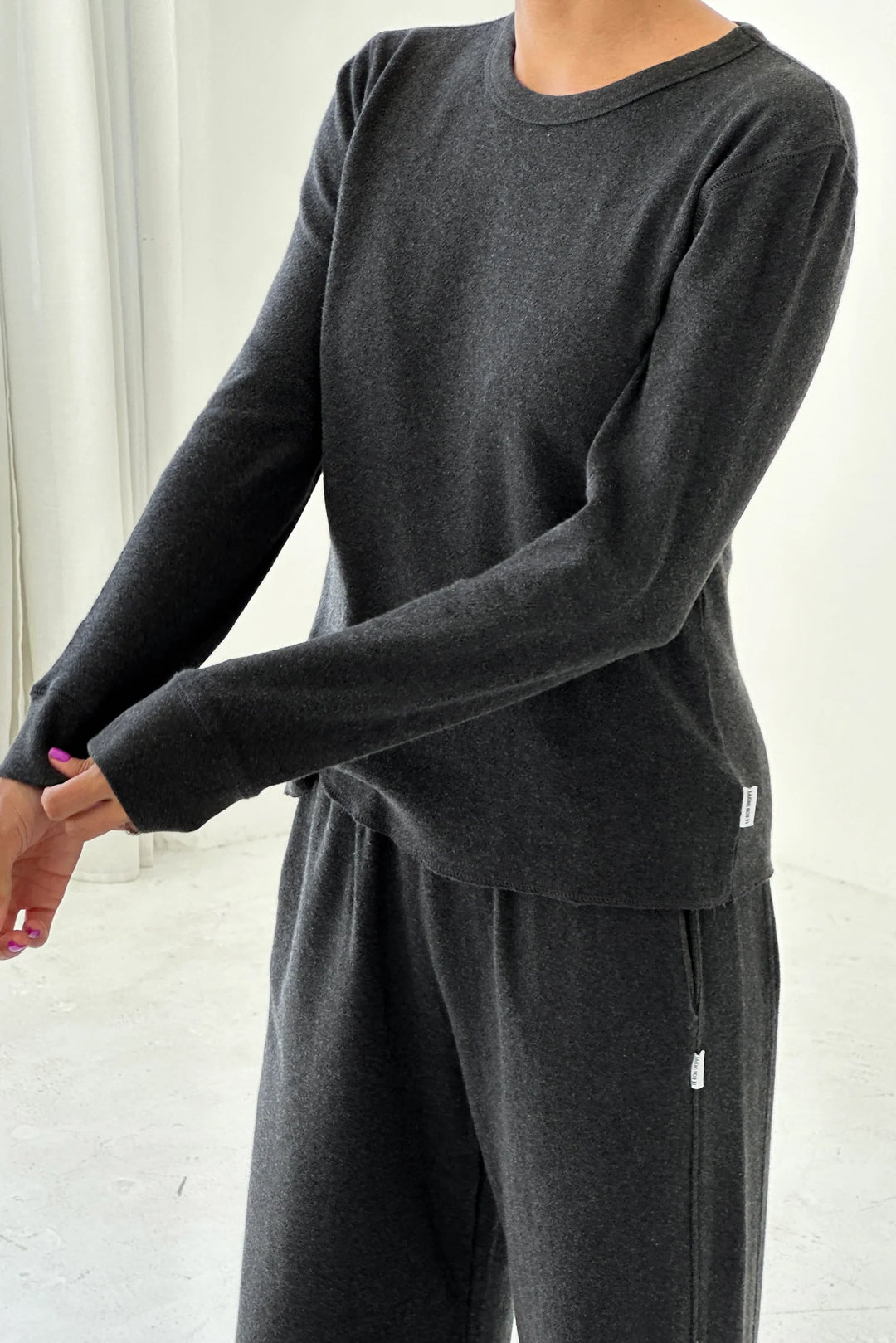 Le Bon Shoppe - Pointelle Fundamental Long Sleeve Tee in Charcoal