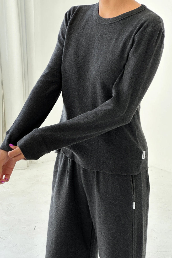 Le Bon Shoppe - Pointelle Fundamental Long Sleeve Tee in Charcoal