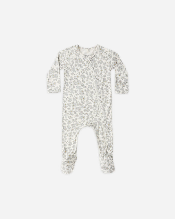 Quincy Mae – Bamboo Zip Long Sleeve Footie in Blue Floral