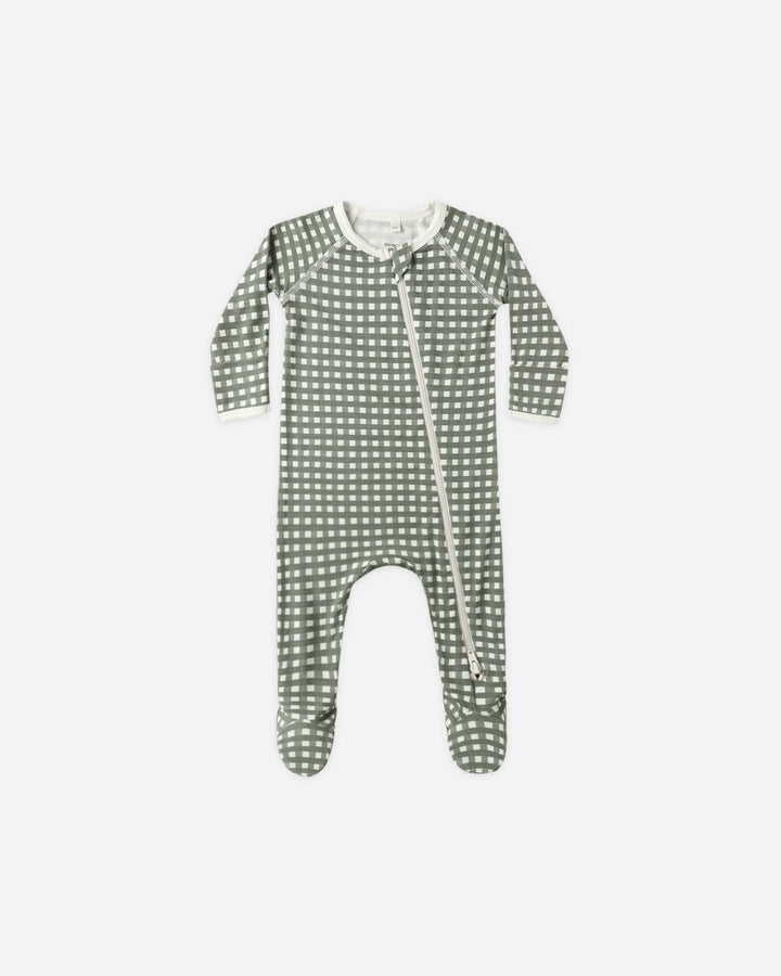 Quincy Mae – Bamboo Zip Long Sleeve Footie in Forest Check