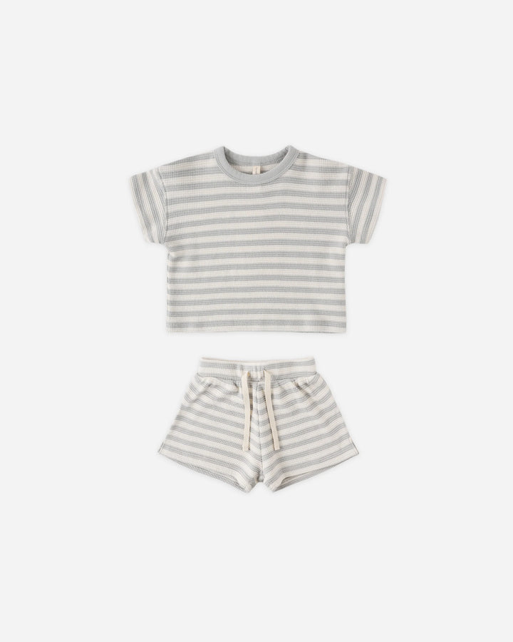 Quincy Mae – Waffle Tee + Short Set in Sky Stripe