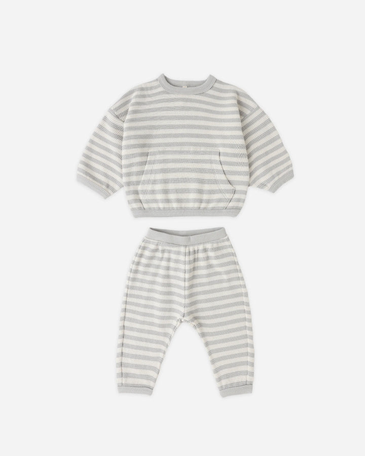 Quincy Mae – Waffle Sweatshirt & Pants Set in Sky Stripe