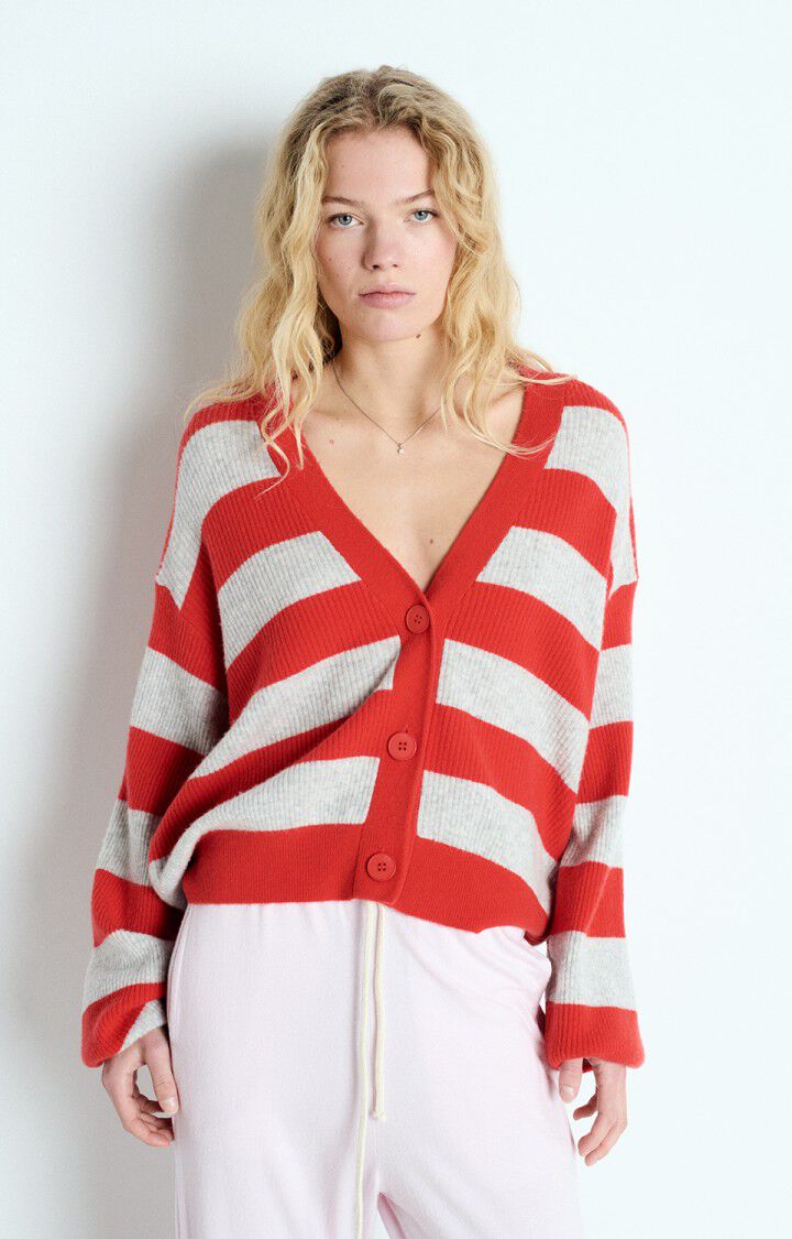 American Vintage – Raxow Cardigan in Heather Grey Strawberry Stripes