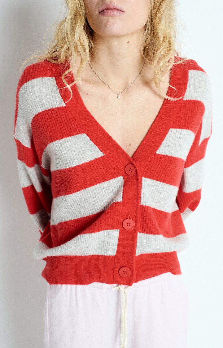 American Vintage – Raxow Cardigan in Heather Grey Strawberry Stripes