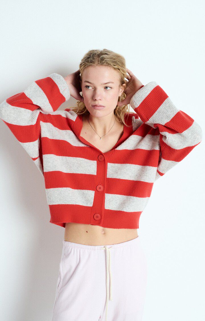 American Vintage – Raxow Cardigan in Heather Grey Strawberry Stripes