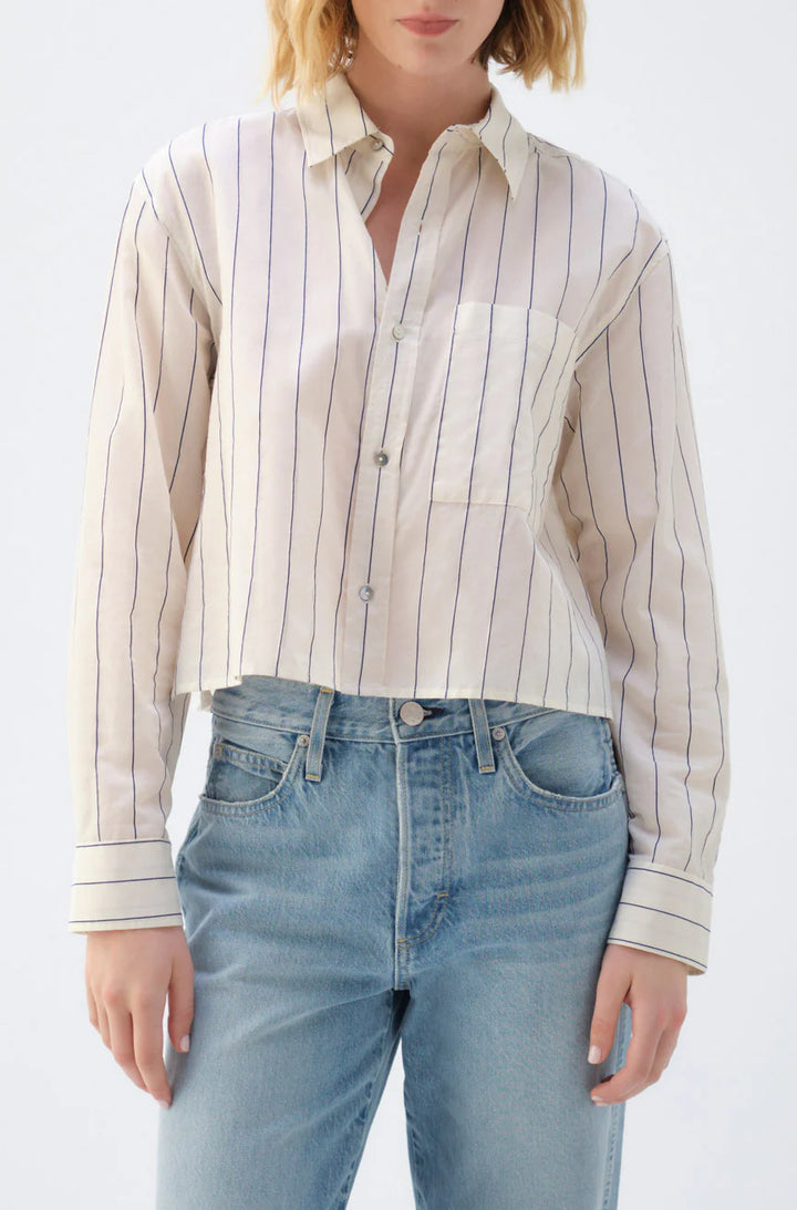 AMO Denim – Ruth Crop Shirt in Bone/Neptune Stripe