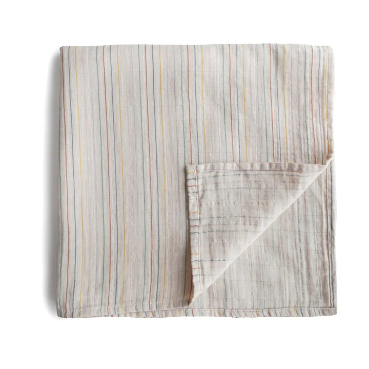 Mushie – Organic Cotton Muslin Swaddle Blanket in Retro Stripes