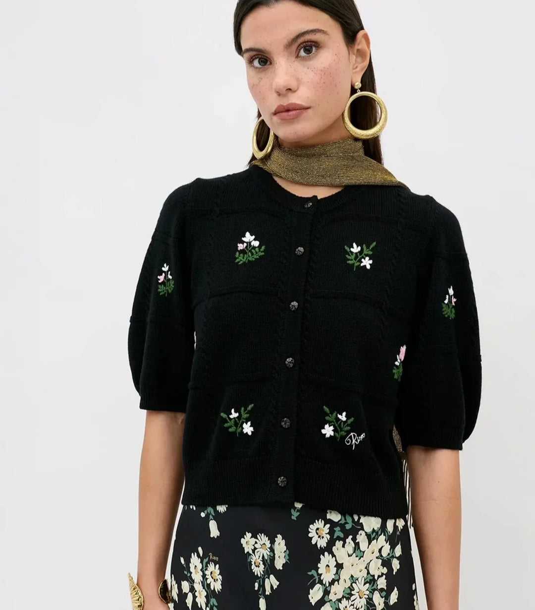 RIXO - Minta Cardigan in Summer Bud Embroidery