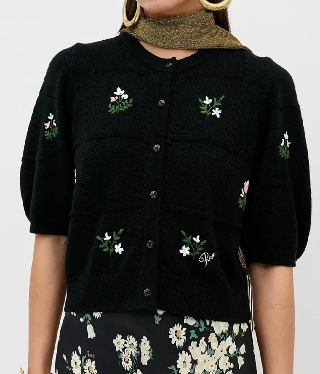 RIXO - Minta Cardigan in Summer Bud Embroidery