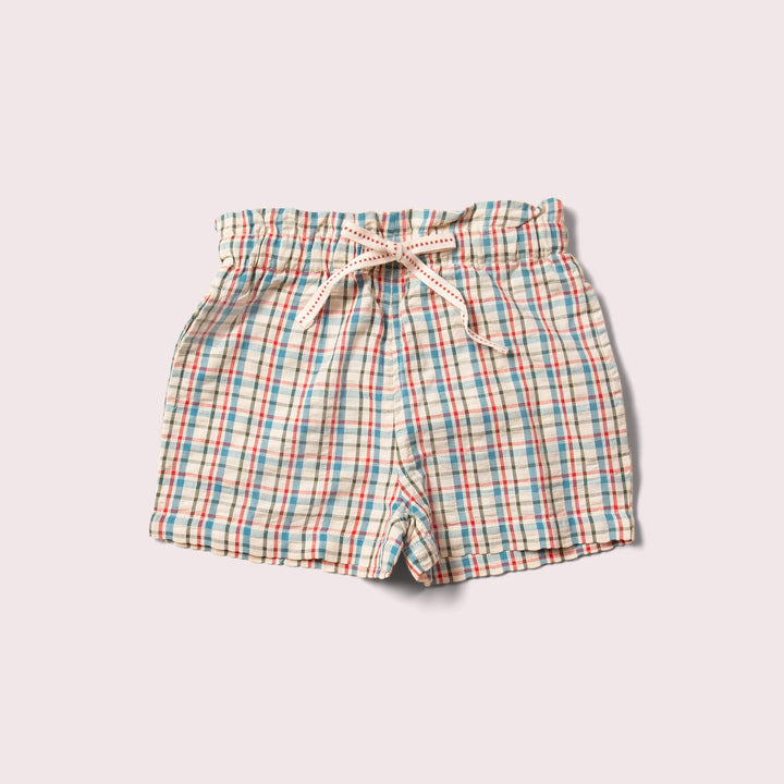 Little Green Radicals –– Checkered Seersucker Shorts in By the Sea