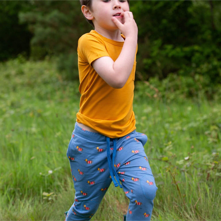 Little Green Radicals –– Sausage Dog Organic Comfy Joggers in Blue