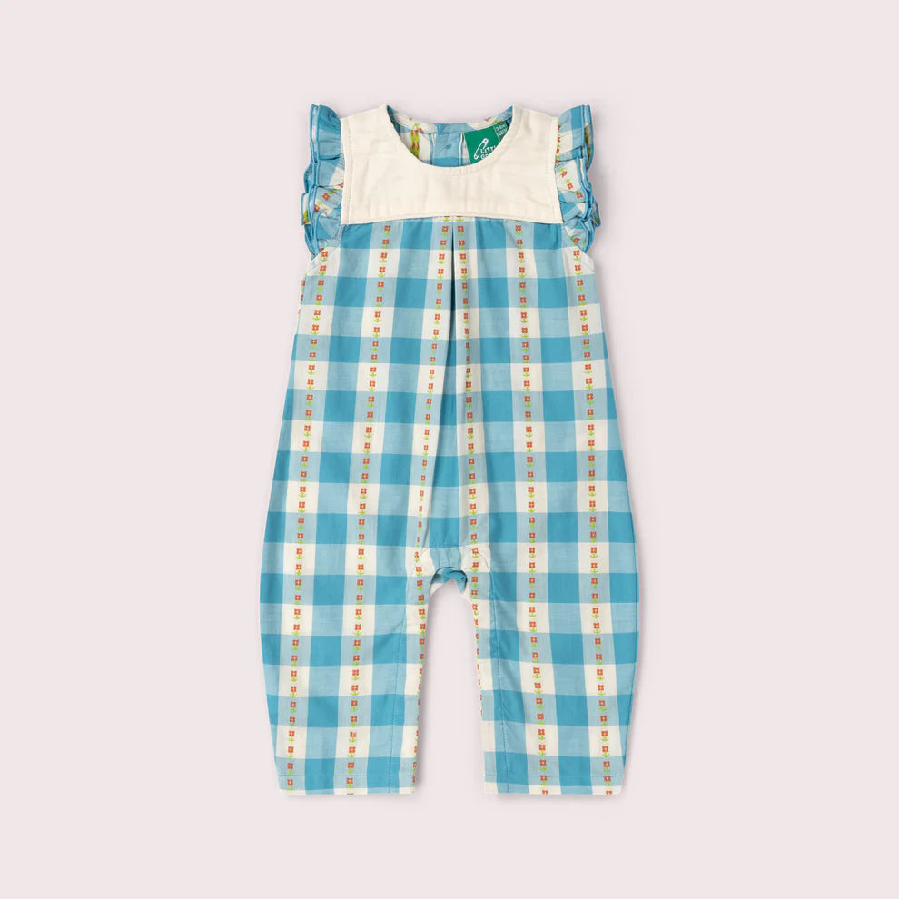 Little Green Radicals –– Blue Flowers Frill Summer Romper