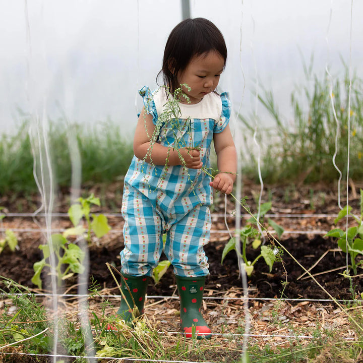 Little Green Radicals –– Blue Flowers Frill Summer Romper