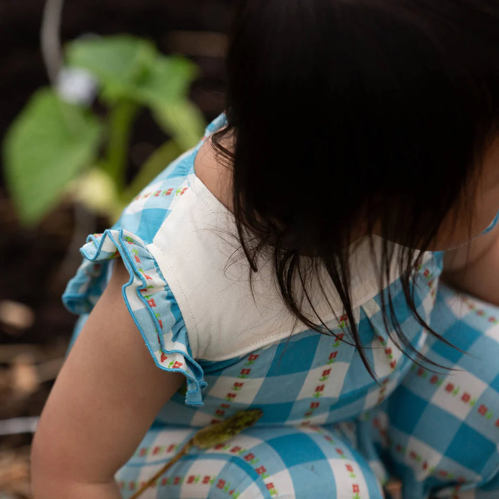 Little Green Radicals –– Blue Flowers Frill Summer Romper