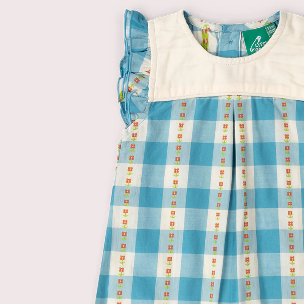 Little Green Radicals –– Blue Flowers Frill Summer Romper