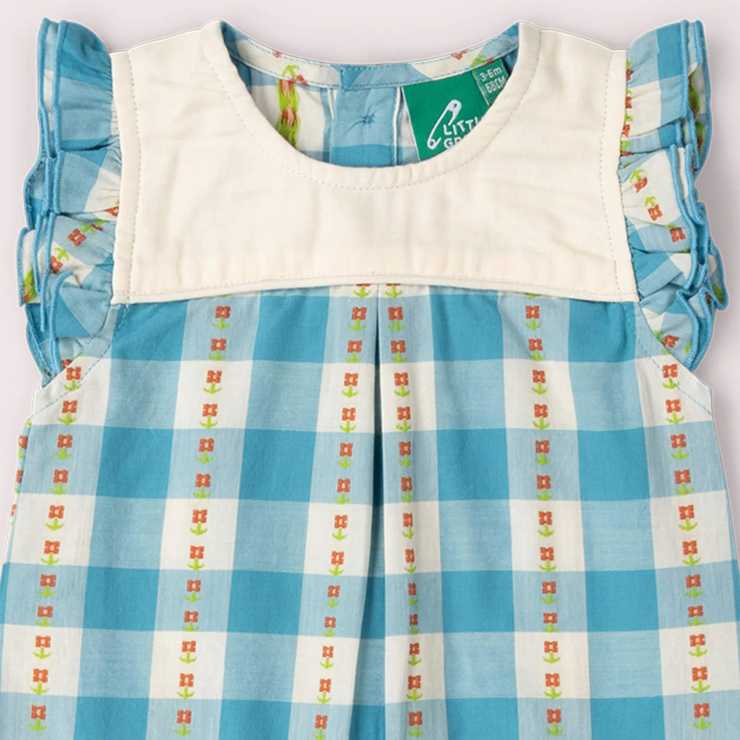 Little Green Radicals –– Blue Flowers Frill Summer Romper
